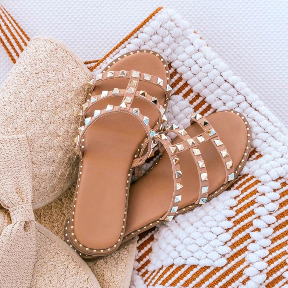Taupe Studded Slip On Sandal